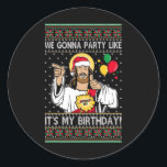 Sticker Rond On va faire la fête comme c'est mon anniversaire J<br><div class="desc">On va faire la fête comme c'est mon anniversaire Jésus Pajamas de Noël</div>