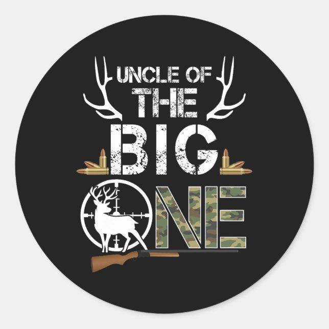 Sticker Rond Oncle Of The Big One Birthday Boy Deer Hunter Camo (Devant)