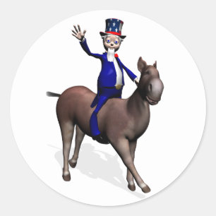 Sticker Rond Oncle Sam chevauchant un âne