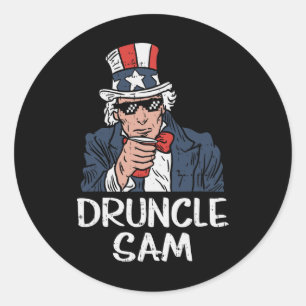 Sticker Rond Oncle Sam Drôle Bière Oncle Sam Fête Du 4 Juillet