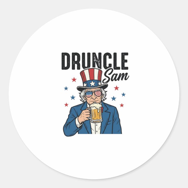 Sticker Rond Oncle Sam drôle de conception vectorielle de bière (Devant)