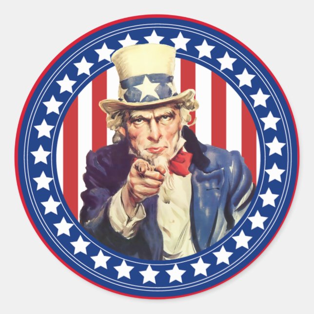 Sticker Rond Oncle Sam Étoiles et rayures (Devant)