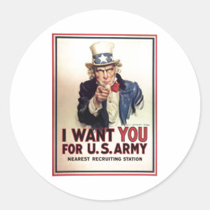 Sticker Rond Oncle Sam Je Vous Demande Pour L'Armée Américaine