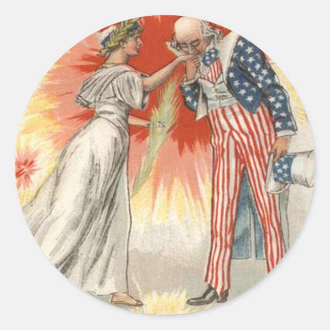 Sticker Rond Oncle Sam Lady Liberty Drapeau américain Feux d'ar (Devant)