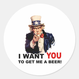 Sticker Rond Oncle Sam VEUT QUE TU M'APPORTES UNE BIÈRE
