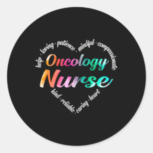 Sticker Rond Oncologie Infirmière Coeur Mot Cloud Aquarelle Arc