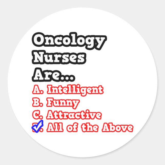 Sticker Rond Oncologie Infirmière Quiz...Plaisanterie (Devant)