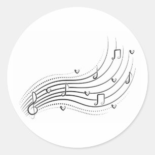 Sticker Rond Onde de note de musique, clip art ligne noire