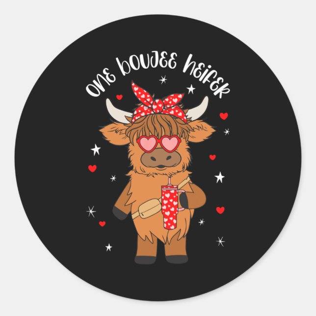 Sticker Rond One Boujee Heifer Cow Tumbler Happy Valentines Day (Devant)