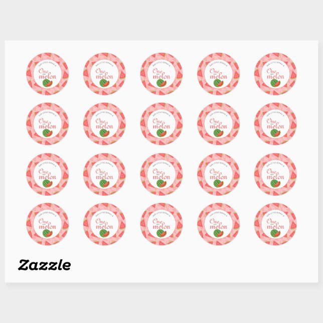 Sticker Rond One In A Melon 1er Birthday Party Watermelon (Feuille)