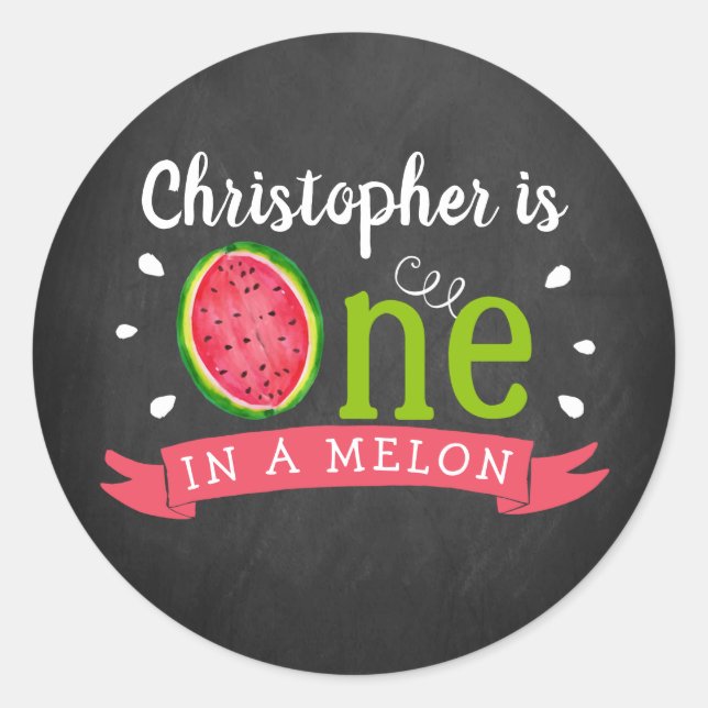 Sticker Rond One In A Melon Chalkboard 1er anniversaire (Devant)