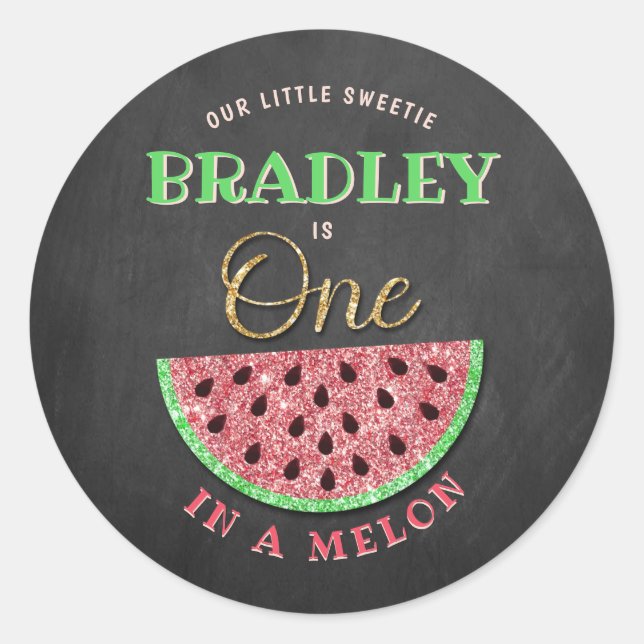 Sticker Rond One In A Melon Chalkboard 1er anniversaire (Devant)