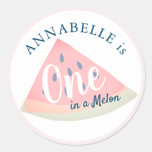 Sticker Rond One in a Melon Watermelon Girl 1er anniversaire