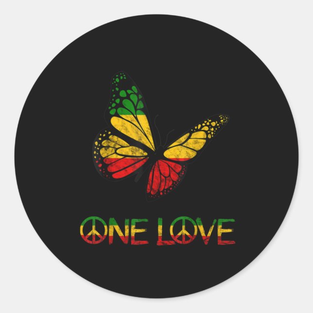 Sticker Rond One Love Butterfly Rasta Reggae (Devant)