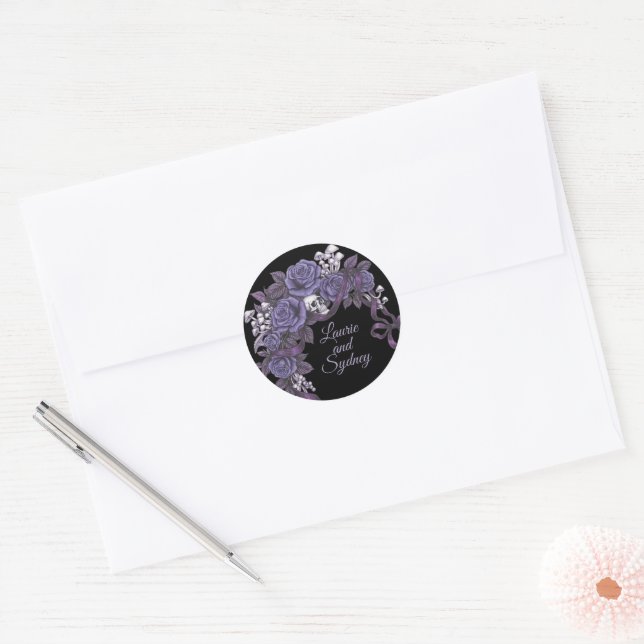 Sticker Rond One Love, Conception de mariage gothique prune (Enveloppe)