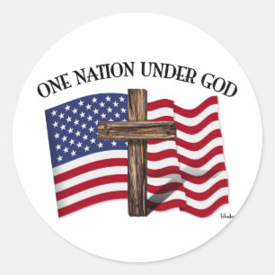 Sticker Rond One Nation Under God avec croix robuste et drapeau