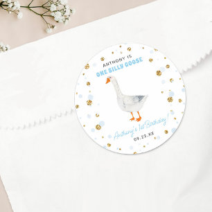 Sticker Rond One Silly Goose Boys 1ère fête d'anniversaire