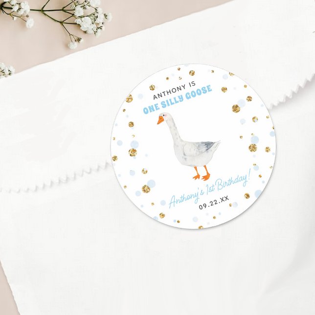 Sticker Rond One Silly Goose Boys 1ère fête d'anniversaire (Créateur téléchargé)