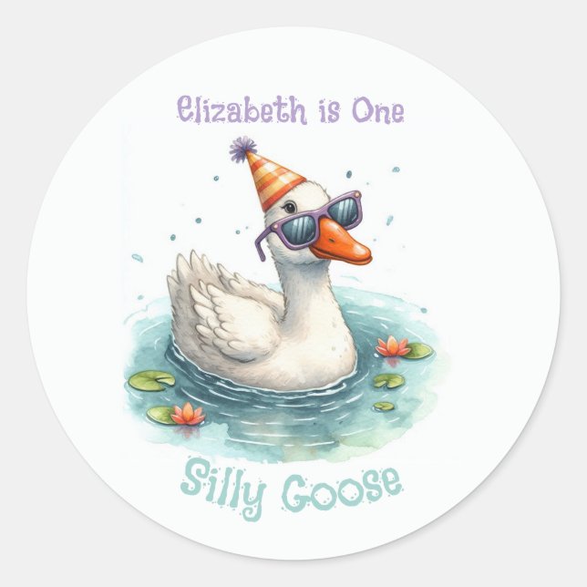 Sticker Rond "One Silly Goose" Premier anniversaire (Devant)