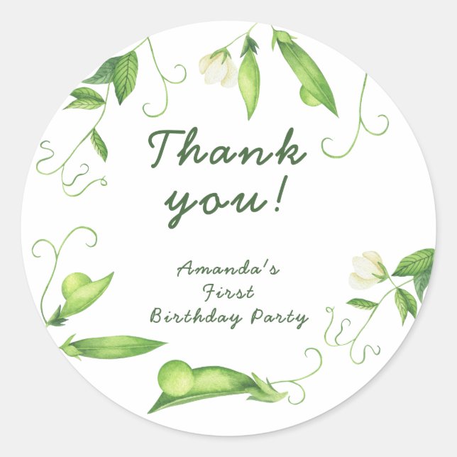 Sticker Rond One Sweet Pea First Birthday (Devant)