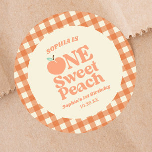 Sticker Rond One Sweet Peach Orange Première fête d'anniversair