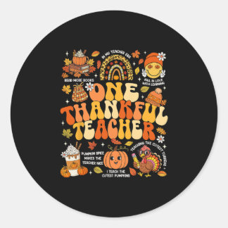 Sticker Rond One Thankful Teacher Thanksgiving Groovy Fall Autu