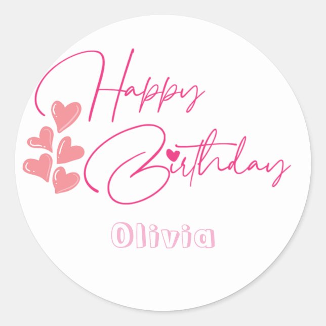 Sticker Rond one year old birthday pink design  (Devant)