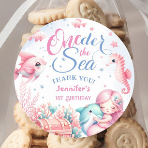 Sticker Rond ONEder The Sea ! Petite Sirène rose 1er anniversai