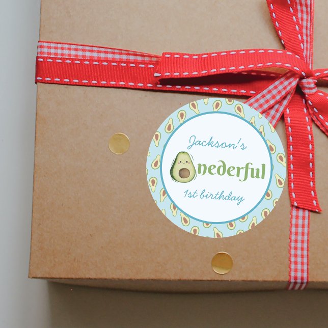 Sticker Rond Onederder Avocado 1st Birthday Party Photo (Onederful Avocado 1st Birthday Party Photo Classic Round Sticker)