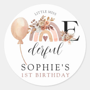 Sticker Rond ONEderful Rainbow Girl'anniversaire Invitation