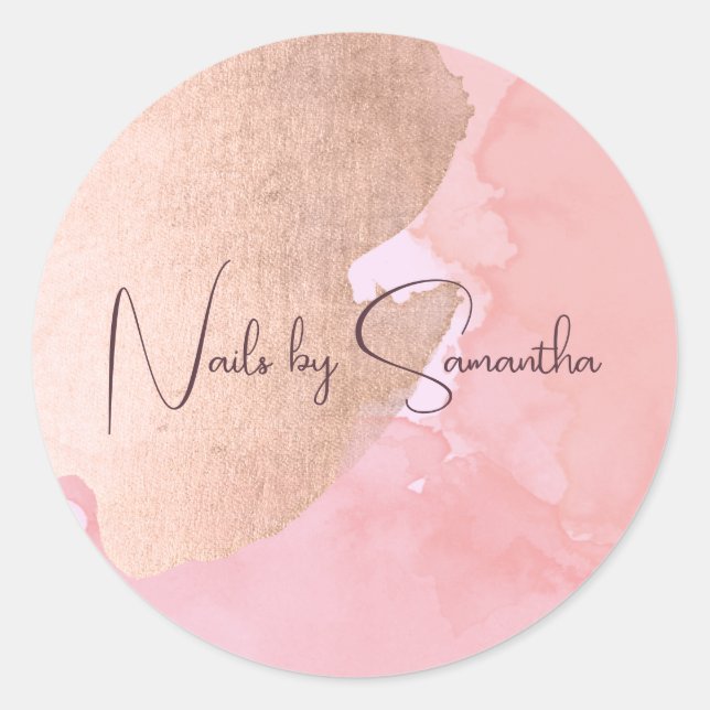 Sticker Rond Ongles d'or rose moderne (Devant)