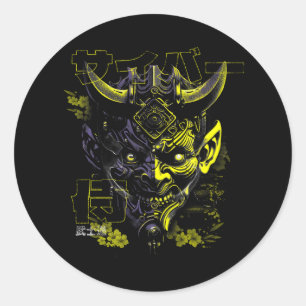 Sticker Rond Oni Masque Japonais Mythologie Cute Fantôme Hallow