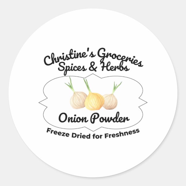 Sticker Rond Onion Powder espice jar. (Devant)