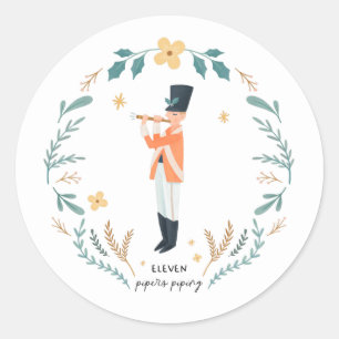 Sticker Rond Onze tuyaux Piping 12 Jours de Noël Folk