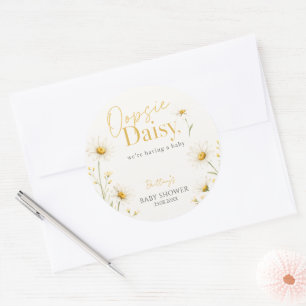 Sticker Rond Oopsie Daisy Baby Shower Minimaliste