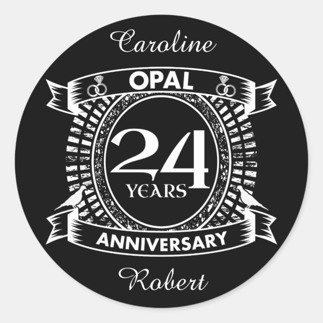 Sticker Rond Opale du 24e anniversaire du mariage (Devant)