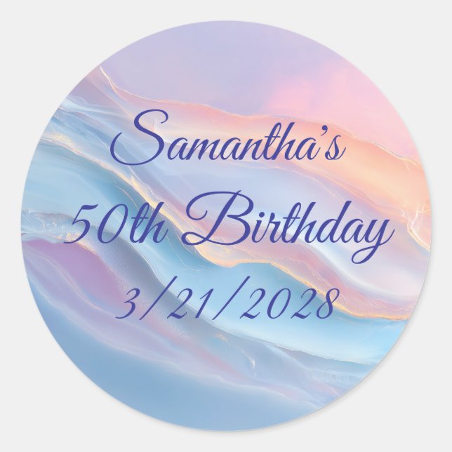 Sticker Rond Opalescent Gemstone Art 50th Birthday (Devant)