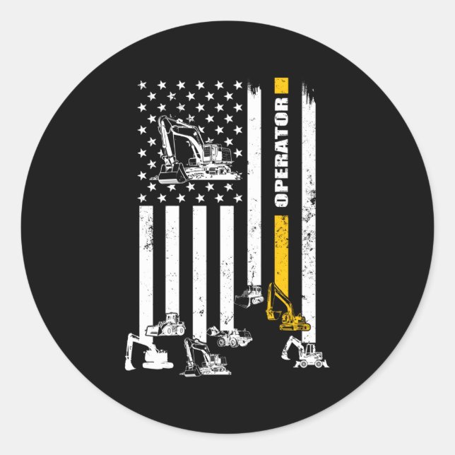 Sticker Rond Opérateur d'équipement lourd Opérateur de drapeau  (Devant)