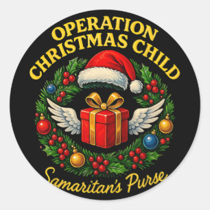 Sticker Rond Opération Enfant de Noël Sac à main de Noël D