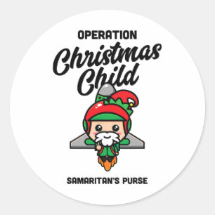 Sticker Rond Opération Enfant de Noël Sac à main de Samaritain
