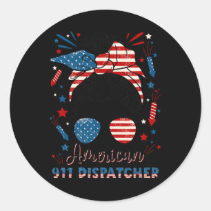 Sticker Rond Opératrice 911 du 4 juillet Drapeau américain 911