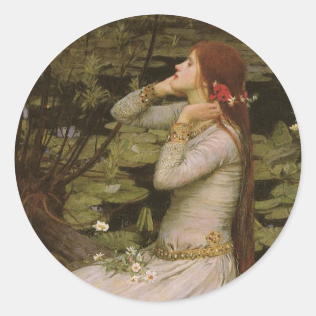 Sticker Rond Ophélie par l'étang par John William Waterhouse (Devant)