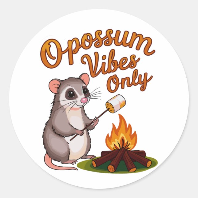 Sticker Rond Opossum avec Marshmallow - Opossum Vibes seulement (Devant)