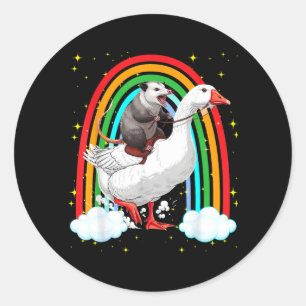 Sticker Rond Opossum Drôle Montant Oie Arc-en-Ciel Chaos Déchet