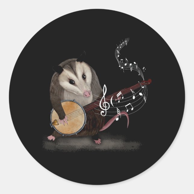 Sticker Rond Opossum Jouer Banjo Guitare Possum Live Weird Tra (Devant)