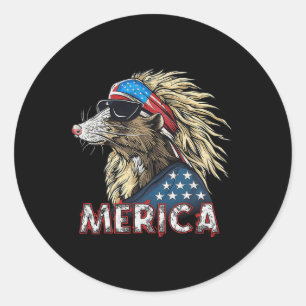 Sticker Rond Opossum Possum - Patriotique Usa 4 juillet Amériqu