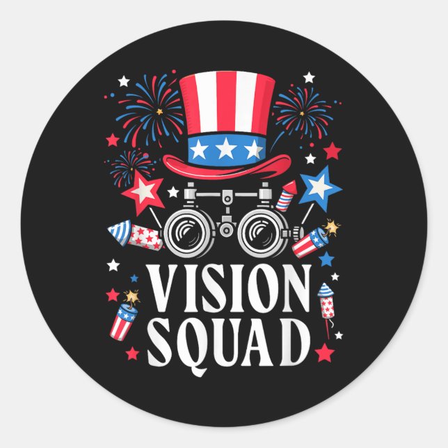 Sticker Rond Optométrie Opticienne 4 juillet Vision Squad (Devant)