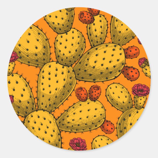 Sticker Rond Opuntie de floraison en jaune (Devant)