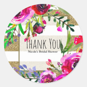 Sticker Rond Or Blanc Gras Gras Glam Fête des mariées Florale