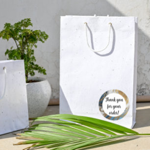 Sticker Rond Or bleu et marbre blanc Merci